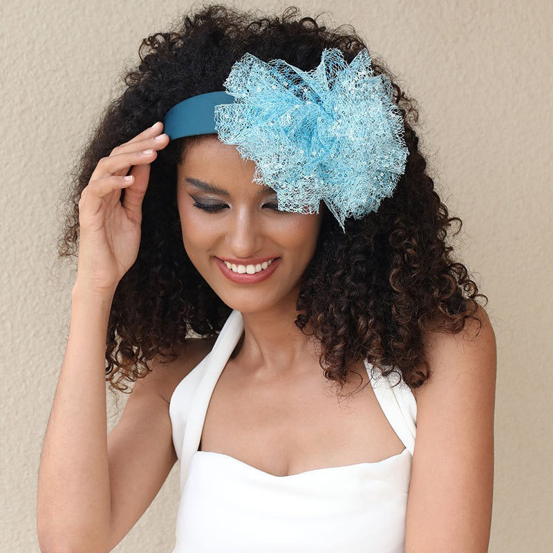 Solid color sequin flower wide edge girl style mesh headband