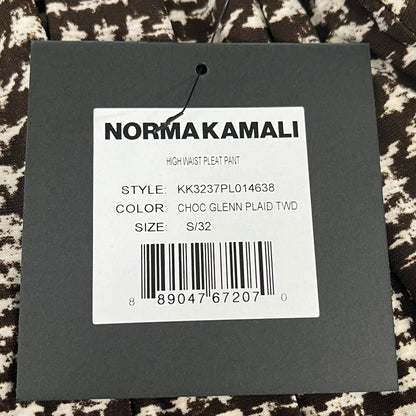 NORMA KAMALI High Waist Pleat Pant Women's Sz S/32 Chocolate Glenn Plaid Tweed
