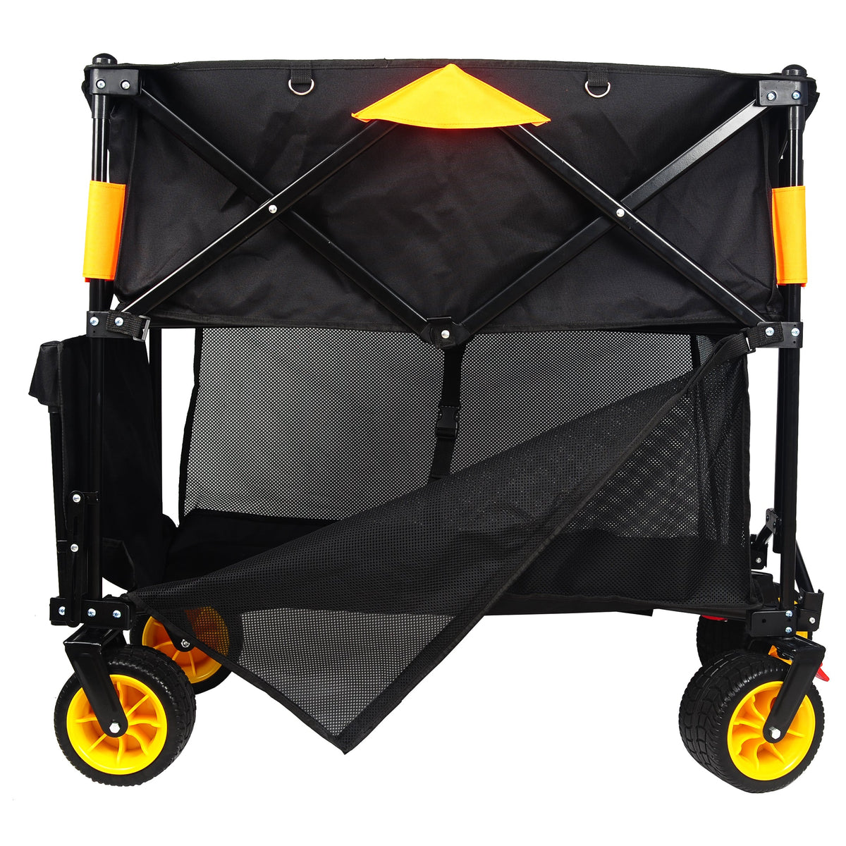 Big large capacity Folding cart Extra Long Extender Wagon Cart Folding Wagon Garden Shopping Beach Cart (black +orange)