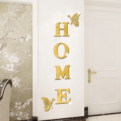 Two butterflies HOME letter mirror decoration 1mm thick acrylic wall sticker living room entrance sticker