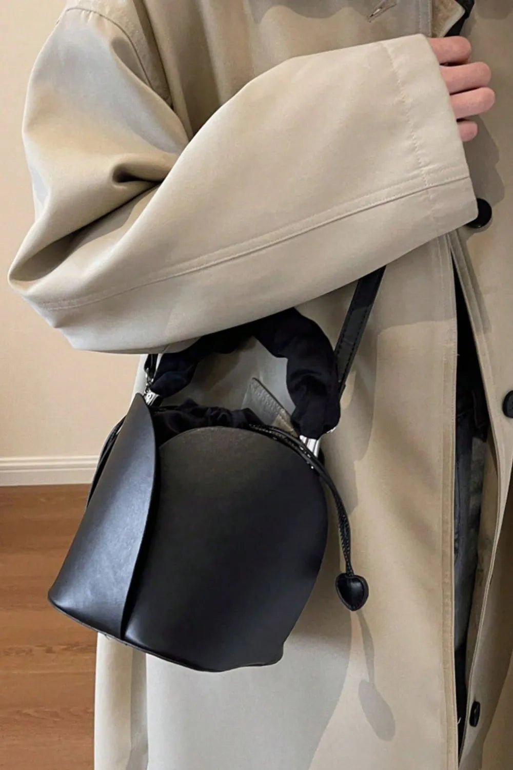 PU Leather Drawstring Bucket Bag