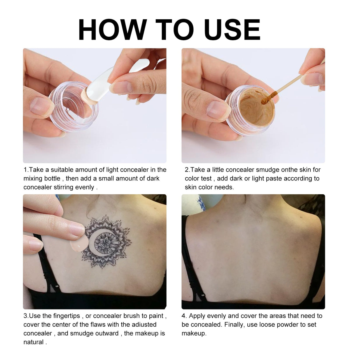 Tattoo Concealer, Waterproof Brightening Cover Tattoo Scars Birthmark Invisible Two-Tone Concealer
