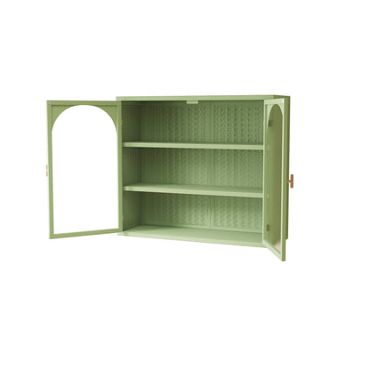 27.56"Glass Doors Modern Two-door Wall Cabinet with Featuring Three-tier Green
