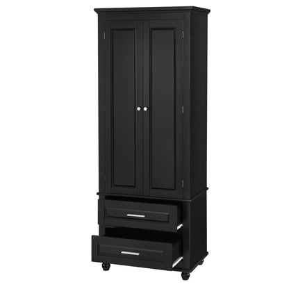 Tall Storage Cabinet with Two Drawers for Bathroom/Office, Black