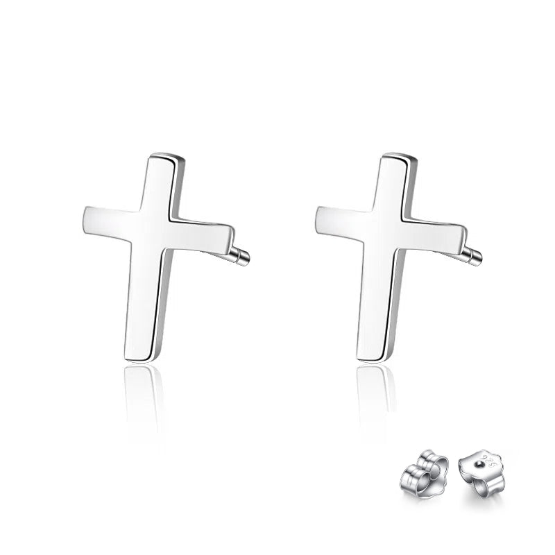 S925 sterling silver earrings fashionable earrings for women smooth cross earrings