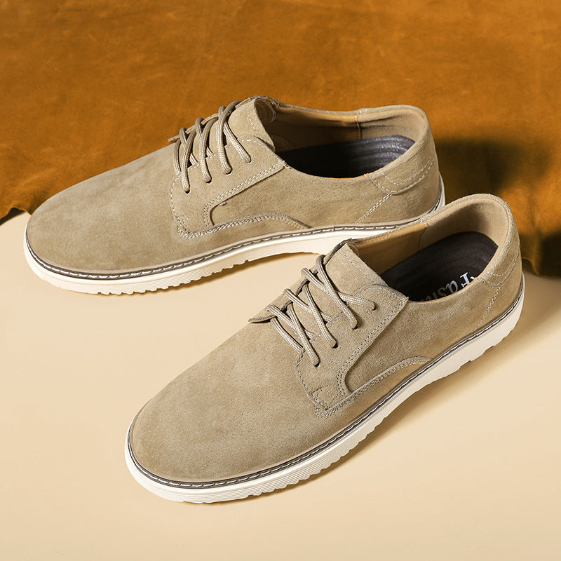Men's Round Toe Leather Casual Shoes with Front Laces Work Boots Breathable Flat Heel Single Shoes Men's Shoes