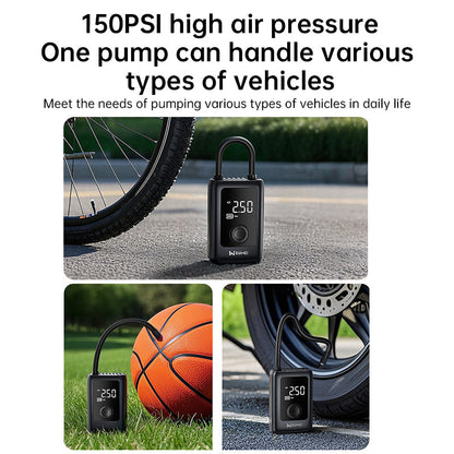 150PSI Rechargeable Electric Tire Pump with Light & LCD: for cars, bikes