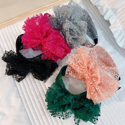 Fashionable oversized solid color lace bow headband