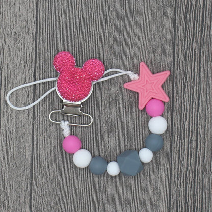 Silicone Round Beads and Star Beads Pacifier Clip Chain Strap Cute Dummy Nipple Leash Strap for Infant Toddler Baby Feeding