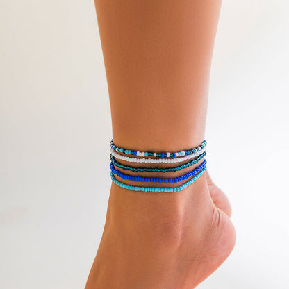 Melad color summer beach rice bead ankle chain Anklet multi-layer stacking versatile ankle chain