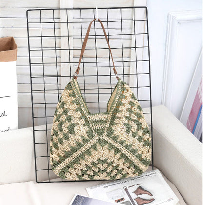 Hollow out straw woven bag woven belt armpit bag