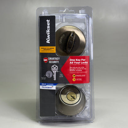 KWIKSET Deadbolt w/ Smartkey Keyed One Side Satin Brass Finish 92580-033