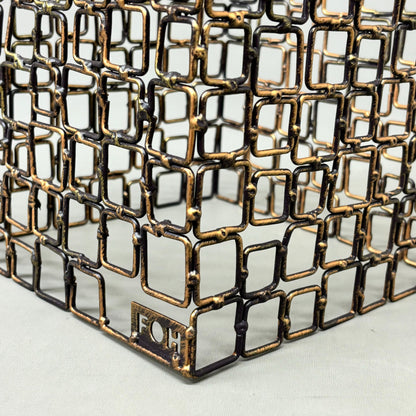 FOH Coppered Link Hand-Painted Fused Iron Square Riser 3 Piece Set BRI002GOI20