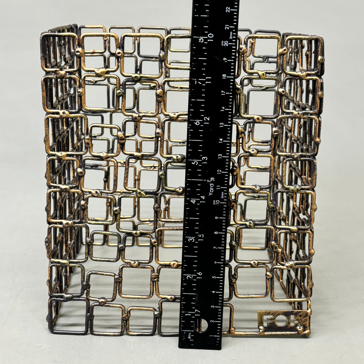 FOH Coppered Link Hand-Painted Fused Iron Square Riser 3 Piece Set BRI002GOI20