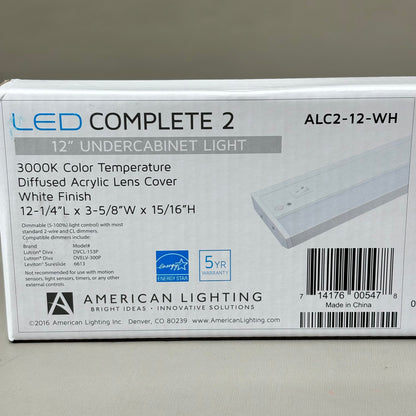 AMERICAN LIGHTING 2 LED Under Cabinet Light 12" 4W 3000K White ALC212WH