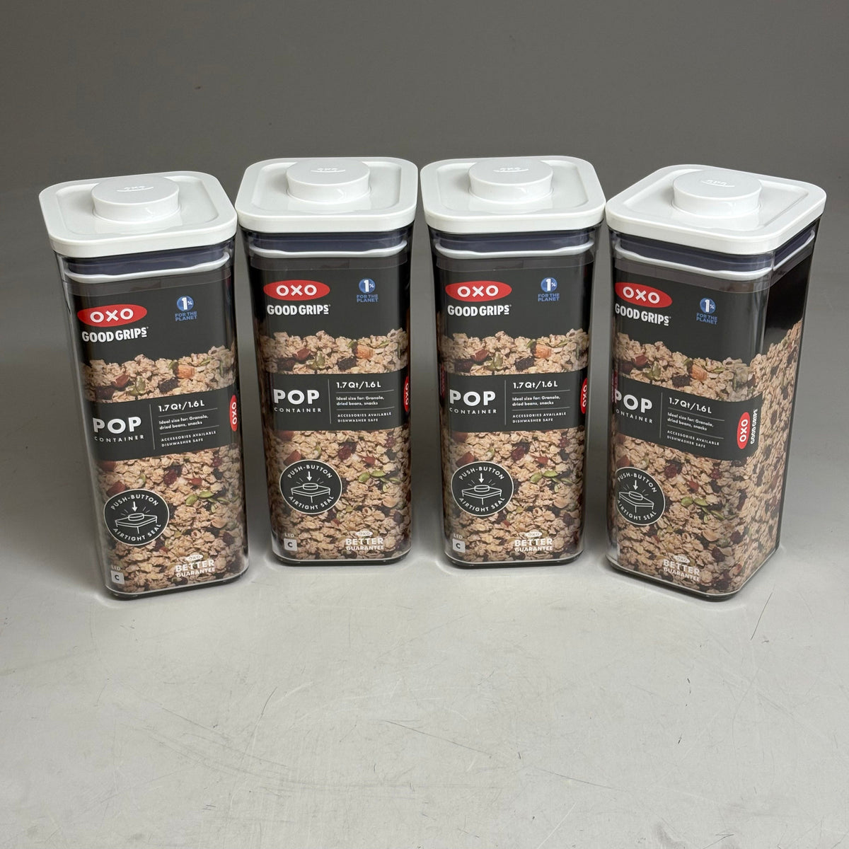 OXO (4 Pack) Good Grips POP Container Small Square Medium 1.7 Qt 719812684956