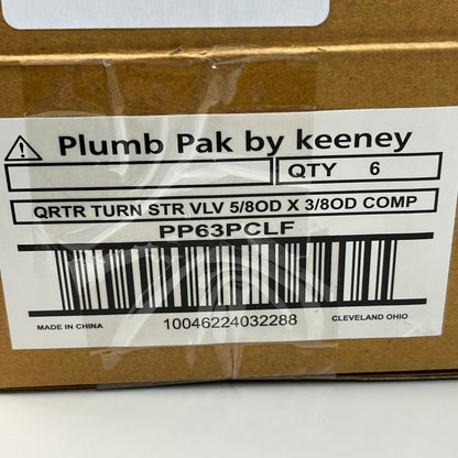 PLUMB PAK 6-PACK! Quarter Turn Straight Ball Valve 1/2" x 3/8" Silver PP63PCLF