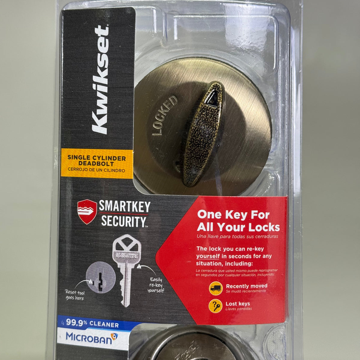 KWIKSET Deadbolt w/ Smartkey Keyed One Side Satin Brass Finish 92580-033