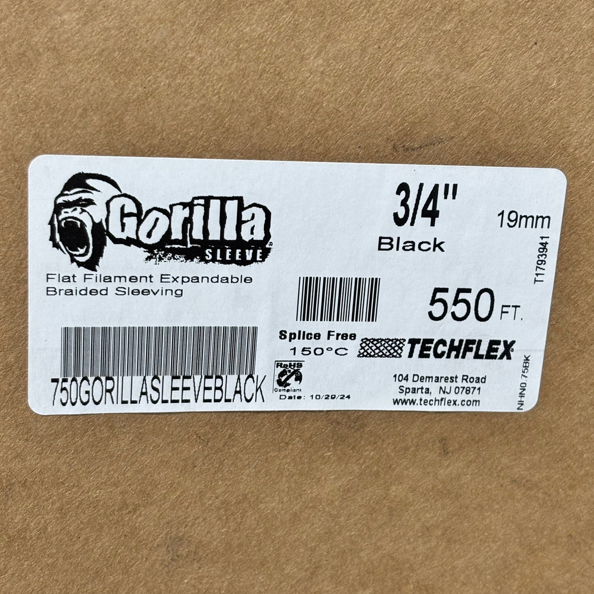 GORILLA SLEEVE Flat Filament Expandable Braided Sleeving  3/4" 550' T1793941