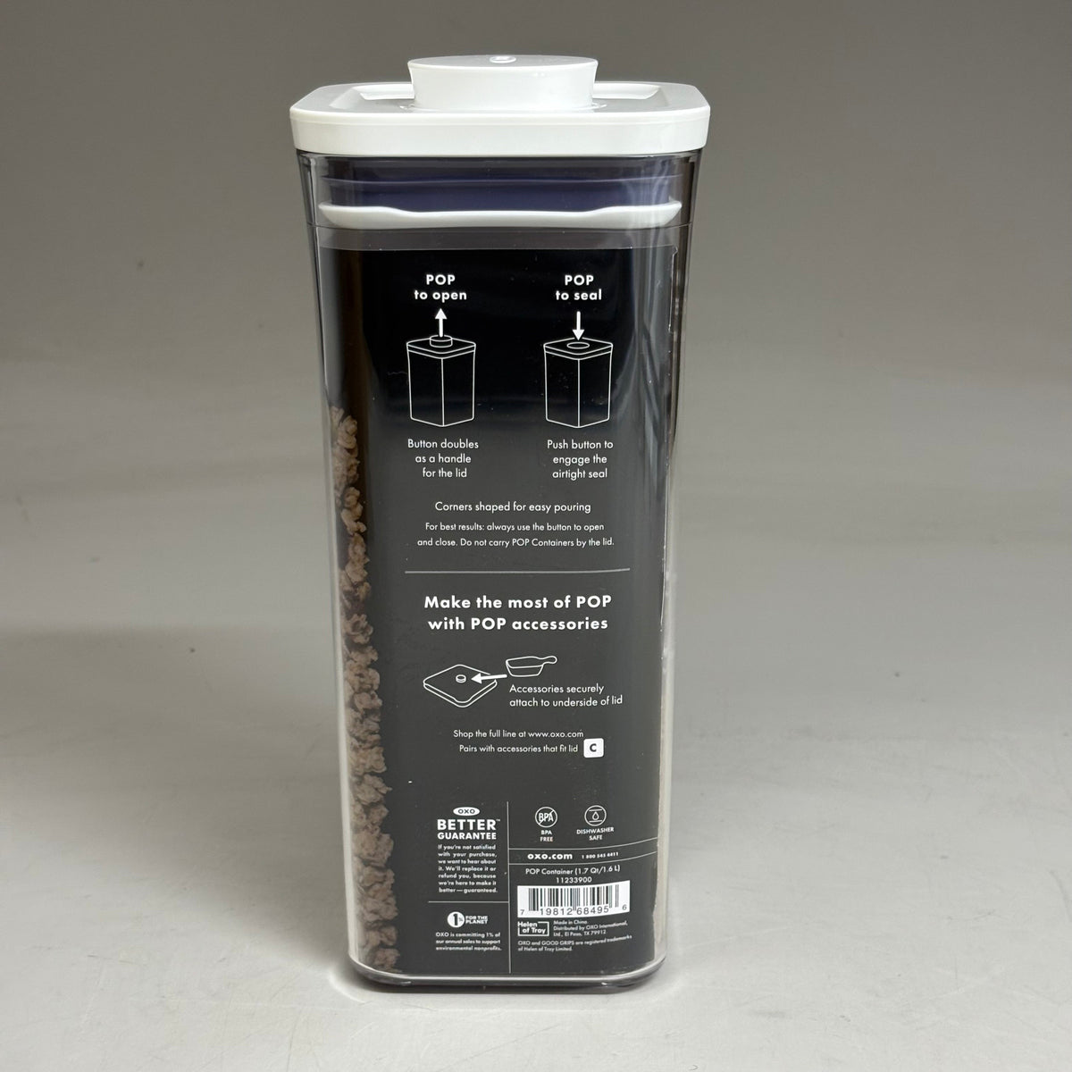OXO (4 Pack) Good Grips POP Container Small Square Medium 1.7 Qt 719812684956