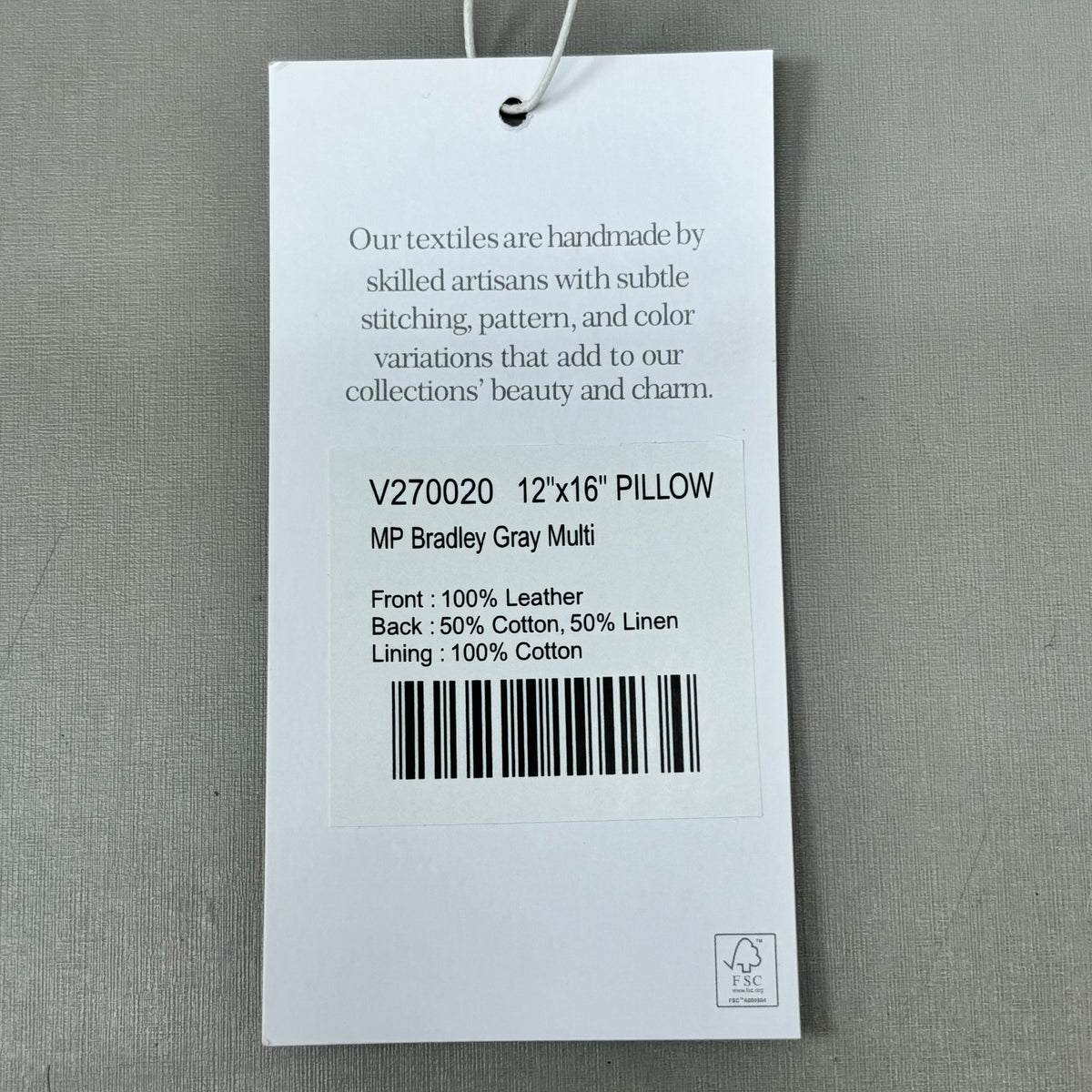 VILLA 12"x16" MP Bradley Hide Le Decorative Throw Pillow in Gray