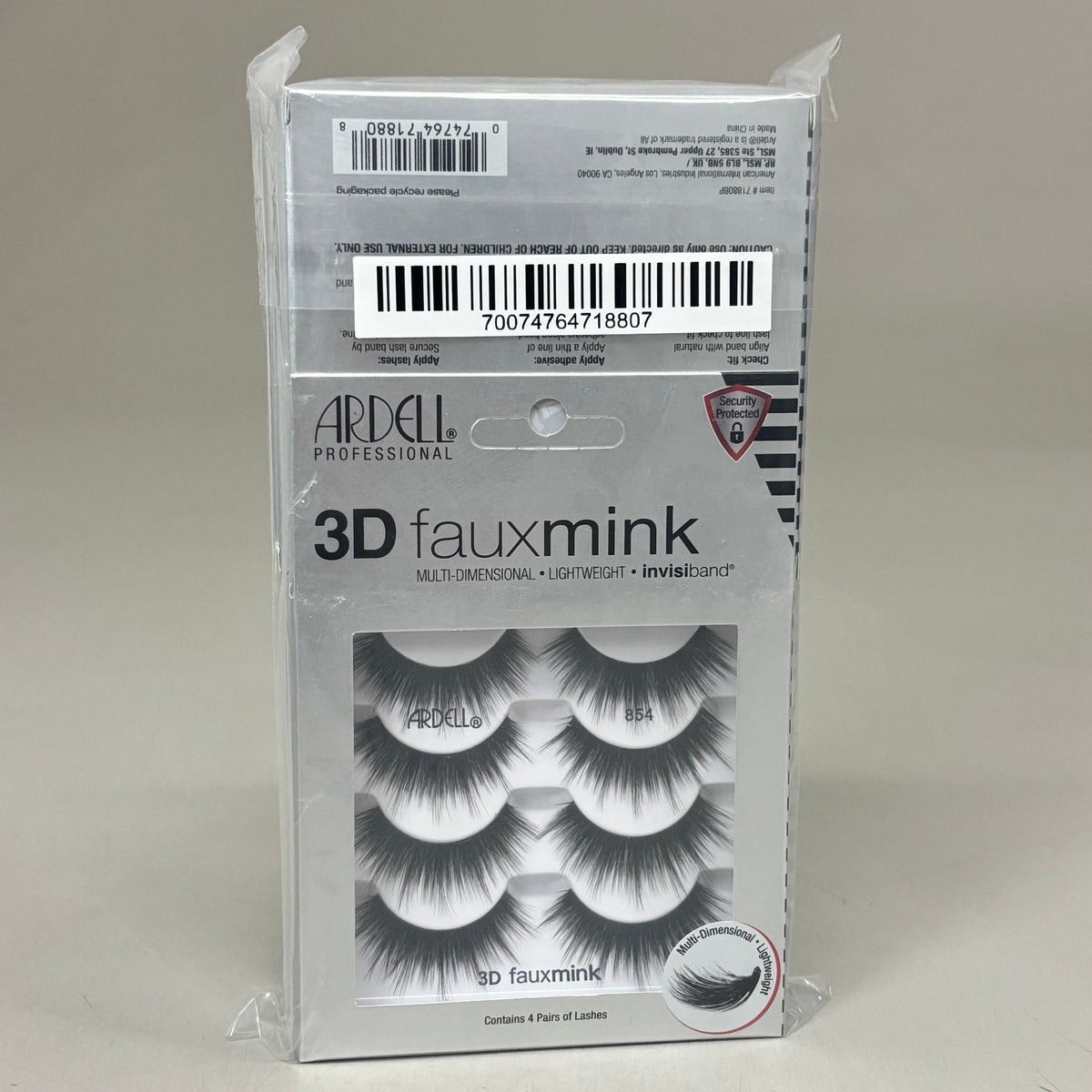 ARDELL (4 PACK, 4 PAIRS EACH) Volume 3D Faux Mink Eyelashes Invisiband Black 854