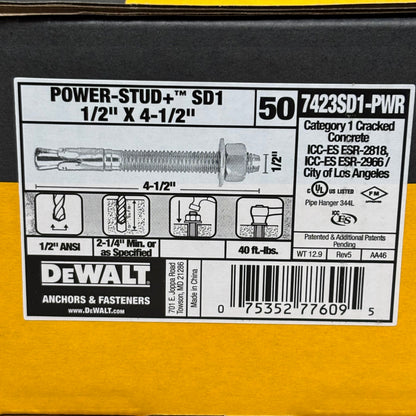 DEWALT Power-Stud+ SD1 Wedge Expansion Anchor 4-1/2" x 1/2"Threaded 7423SD1-PWR