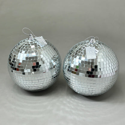 RAZ IMPORTS (2 PACK) Disco Ball Christmas Ornament Glass & Foam 8" Silver 4432735