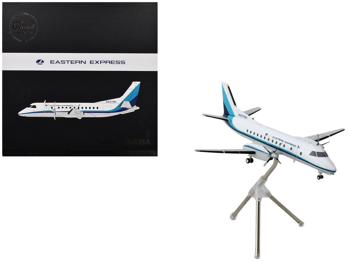 Saab 340A Commercial Aircraft "Eastern Express/Bar Harbor" (N407BH) White with Blue Stripes "Gemini 200" Series 1/200 Diecast Model Airplane by GeminiJets