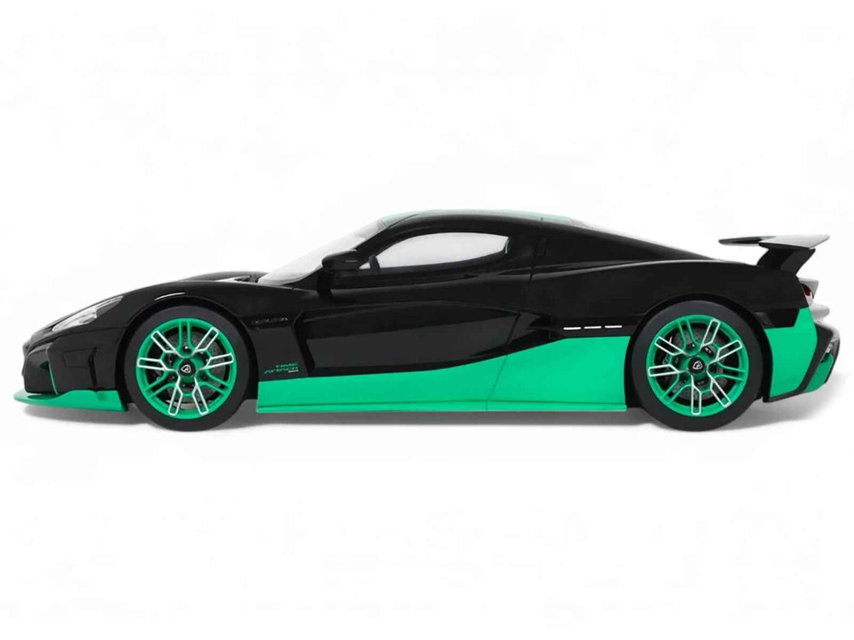 2023 Rimac Nevera Black with Green Stripes 1/18 Model Car by GT Spirit