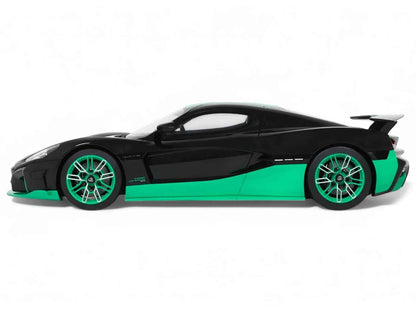 2023 Rimac Nevera Black with Green Stripes 1/18 Model Car by GT Spirit