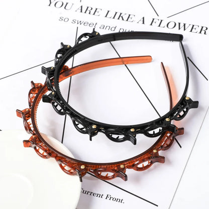 Double Layer Braided Pearl Headband for Women