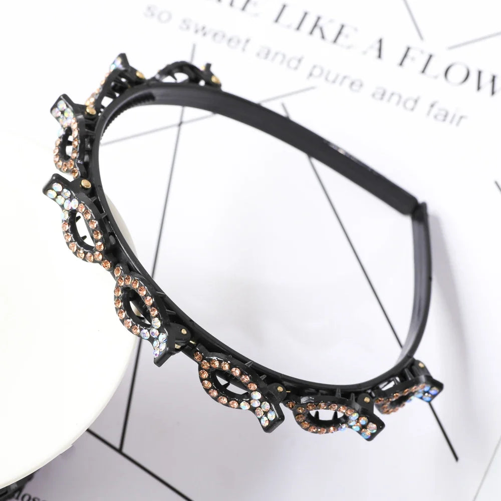 Double Layer Braided Pearl Headband for Women