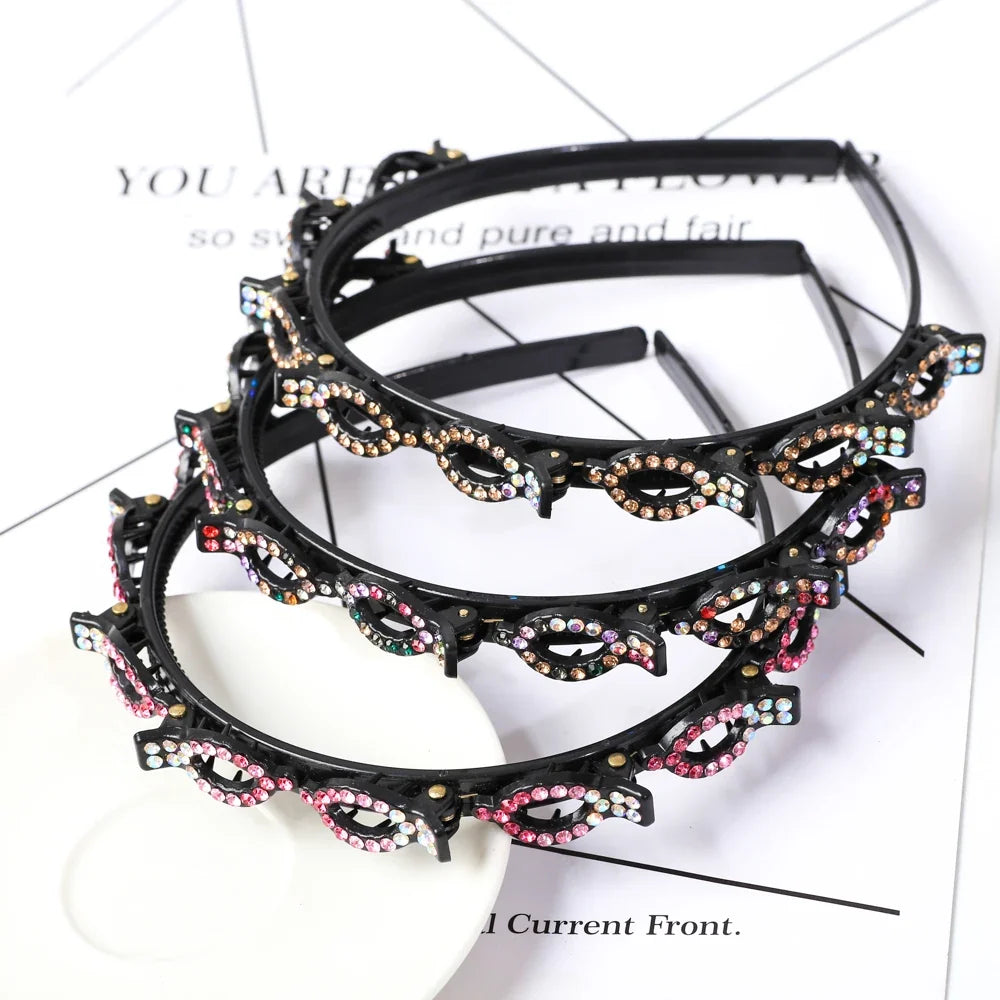 Double Layer Braided Pearl Headband for Women