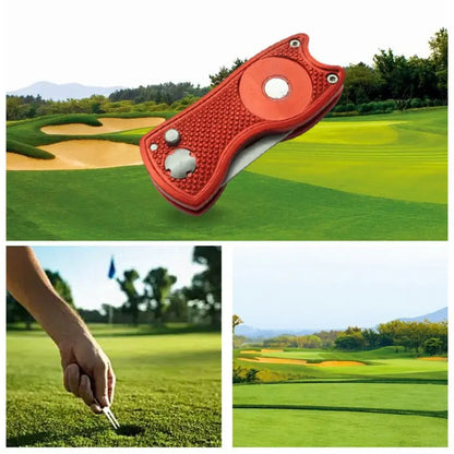 Foldable Golf Divot Tool with Golf Ball  Tool Pitch Groove Cleaner Golf Training Aids Golf Accessories Putting Green Fork
