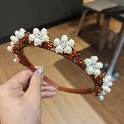 Double Layer Braided Pearl Headband for Women