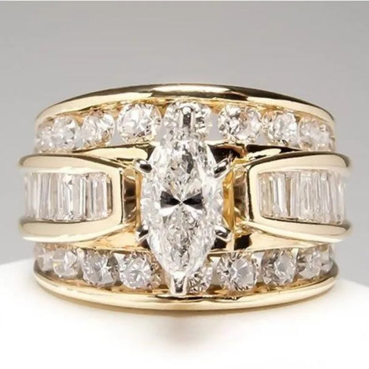 Marquise Cut Womens Ring with Round Brilliant Side Stones Elegant Fashion Jewelry