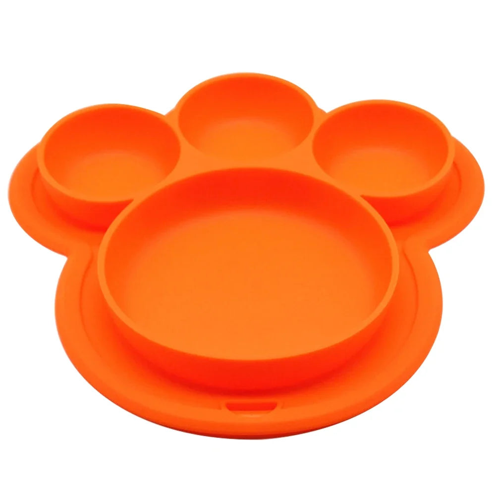 Kids Food-grade Silicone Home Dinner Dish Baby Plate Tableware Bear Paw Shape Children Training Cartoon Bowls Suction Toddler