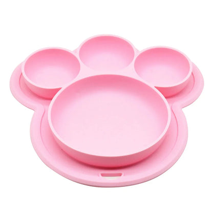 Kids Food-grade Silicone Home Dinner Dish Baby Plate Tableware Bear Paw Shape Children Training Cartoon Bowls Suction Toddler