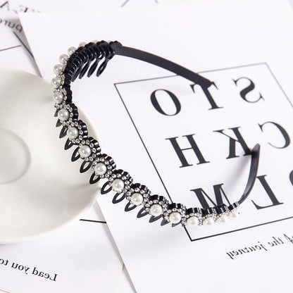 Double Layer Braided Pearl Headband for Women