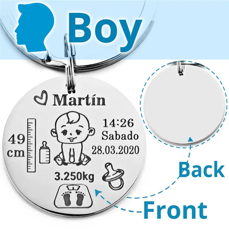 Lovely Personalized Baby Boys Girls Keychain  Name Birth Weight Height For Newborn Commemorate New Mom Dad Gift Keyring P026_C