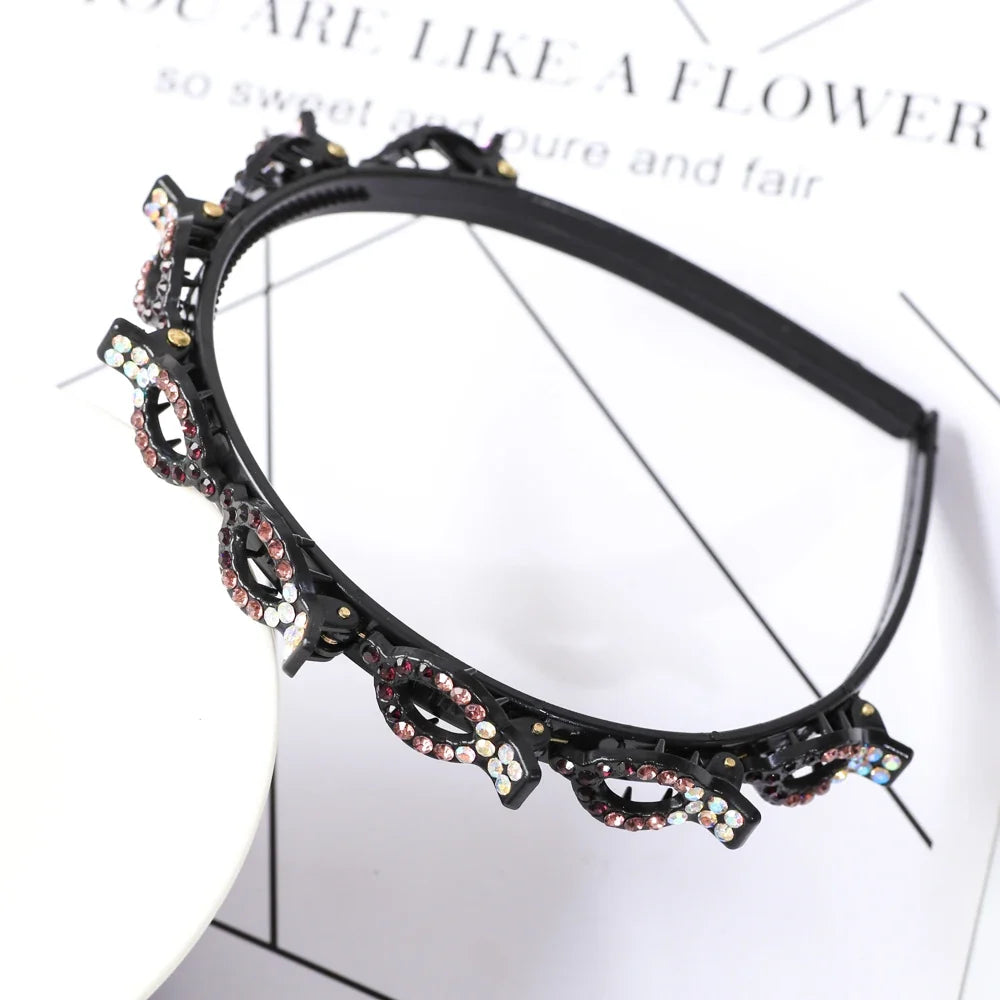 Double Layer Braided Pearl Headband for Women