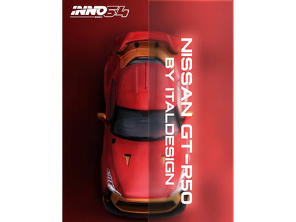 Nissan GT-R50 By ItalDesign Red Metallic with Gold Accents 1/64 Diecast Model Car by Inno Models