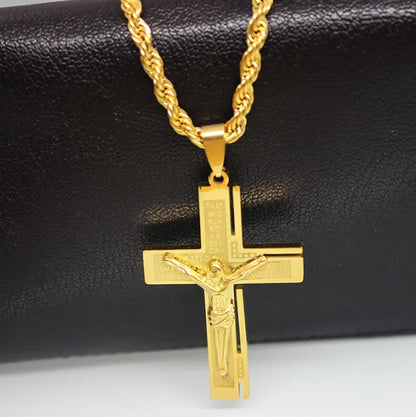 Jesus Christ Cross Necklace Gold Color Cross