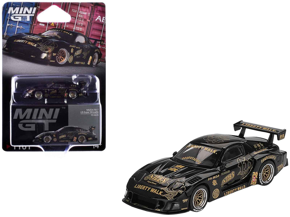 Mazda RX-7 LB-Super Silhouette "FD-NILES" Black with Gold Graphics Limited Edition 1/64 Diecast Model Car by Mini GT