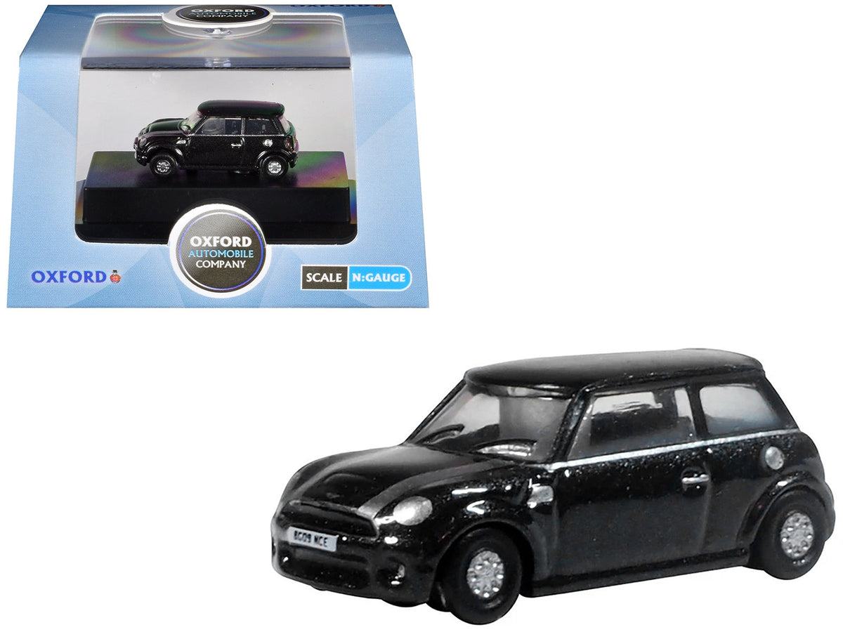 Mini Cooper S RHD (Right Hand Drive) Midnight Black with Silver Stripes 1/148 (N) Scale Diecast Model Car by Oxford Diecast