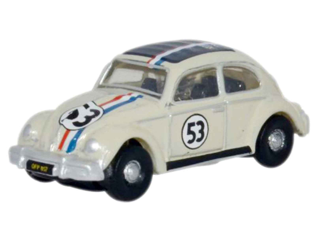 Volkswagen Beetle #53 Beige with Stripes and Black Top 1/148 (N) Scale Diecast Model Car by Oxford Diecast