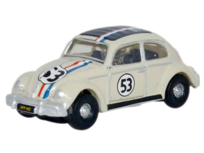 Volkswagen Beetle #53 Beige with Stripes and Black Top 1/148 (N) Scale Diecast Model Car by Oxford Diecast