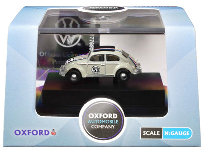 Volkswagen Beetle #53 Beige with Stripes and Black Top 1/148 (N) Scale Diecast Model Car by Oxford Diecast
