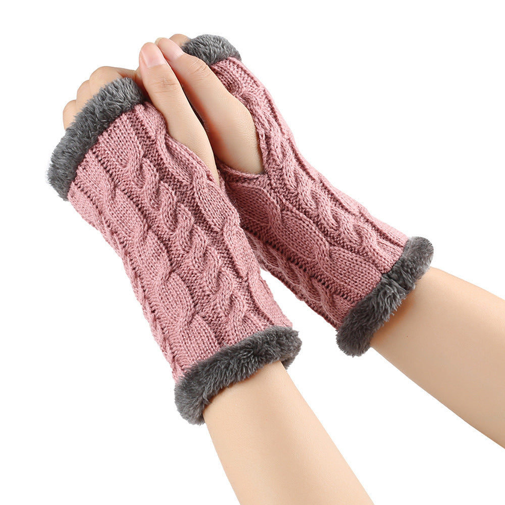 Fleece-Lined Knitted Fingerless Gloves
